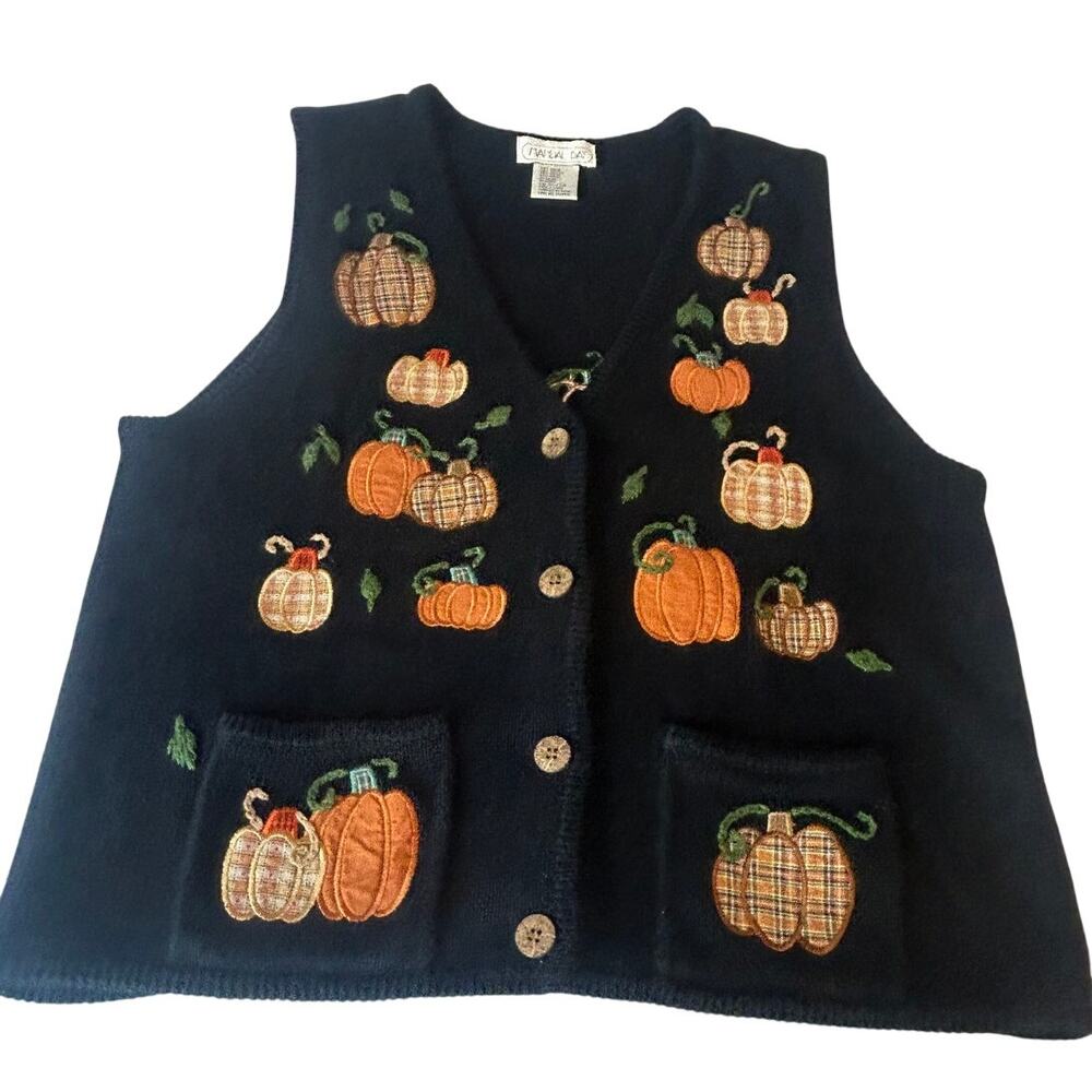 Mandal Bay Halloween sweater Vest autumn pumpkins and leaves
